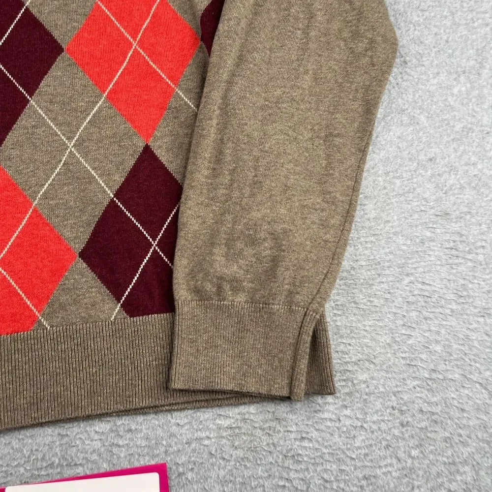 Banana Republic Sweater Casual Red Diamond Beige V Neck Mens Large Preppy